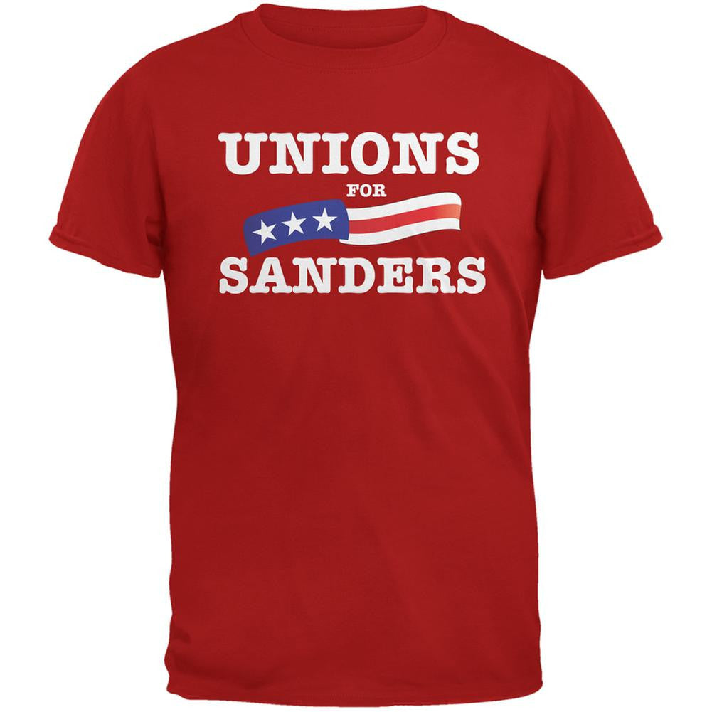 Election 2016 Unions For Sanders Red Adult T-Shirt Men's T-Shirts Old Glory 2XL Red