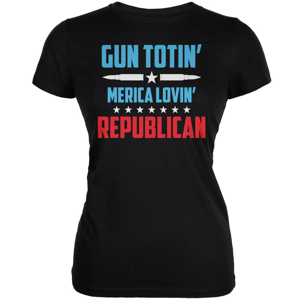 Gun Totin' Merica Lovin' Republican Black Juniors Soft T-Shirt Juniors T-Shirts Old Glory 2XL Black