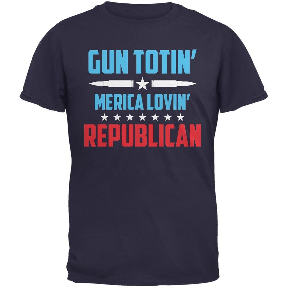 Gun Totin' Merica Lovin' Republican Navy Adult T-Shirt Men's T-Shirts Old Glory 2XL Blue