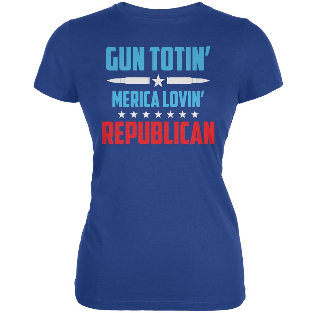 Gun Totin' Merica Lovin' Republican Royal Juniors Soft T-Shirt Juniors T-Shirts Old Glory 2XL Blue