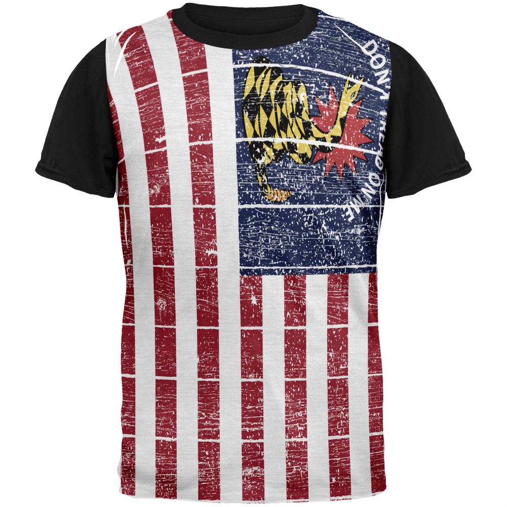 American Gadsden Flag Distressed Adult Black Back T-Shirt Men's T-Shirts Old Glory LG Multi