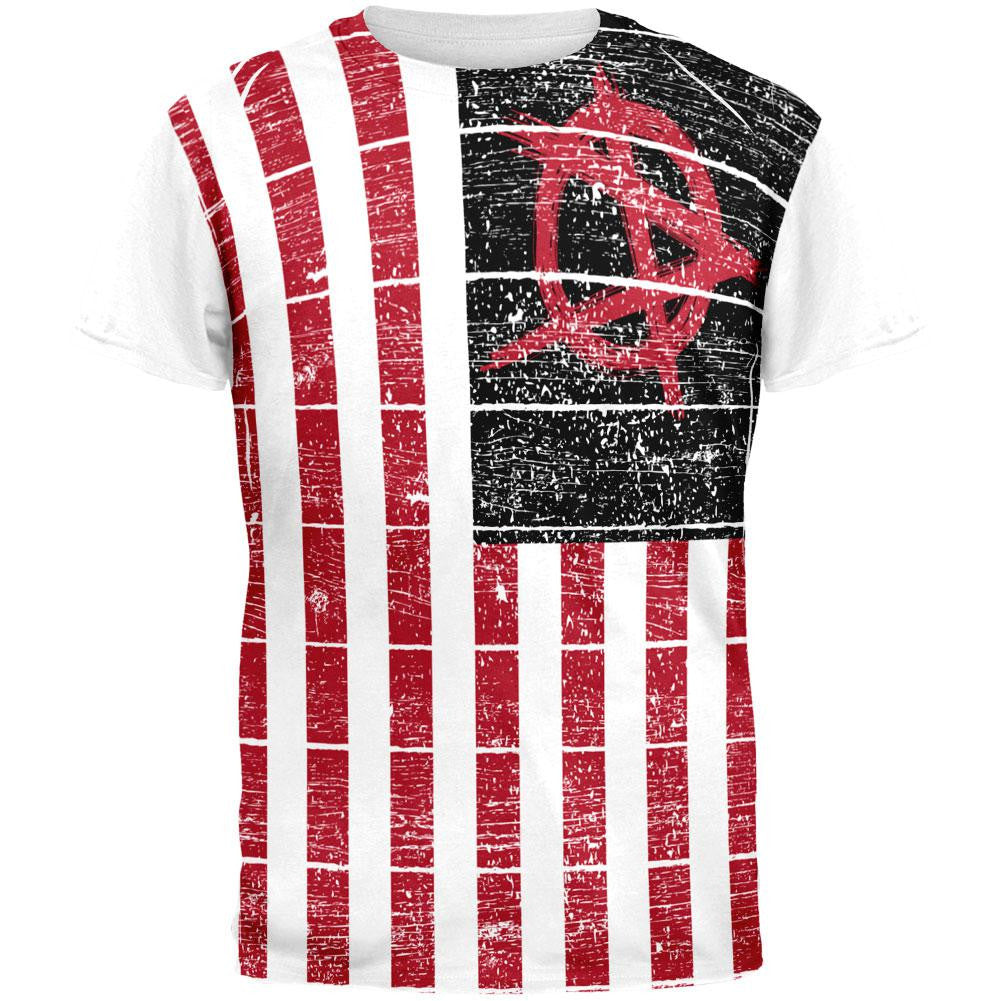 American Anarchy Flag Distressed All Over Adult T-Shirt Men's T-Shirts Old Glory 2XL White