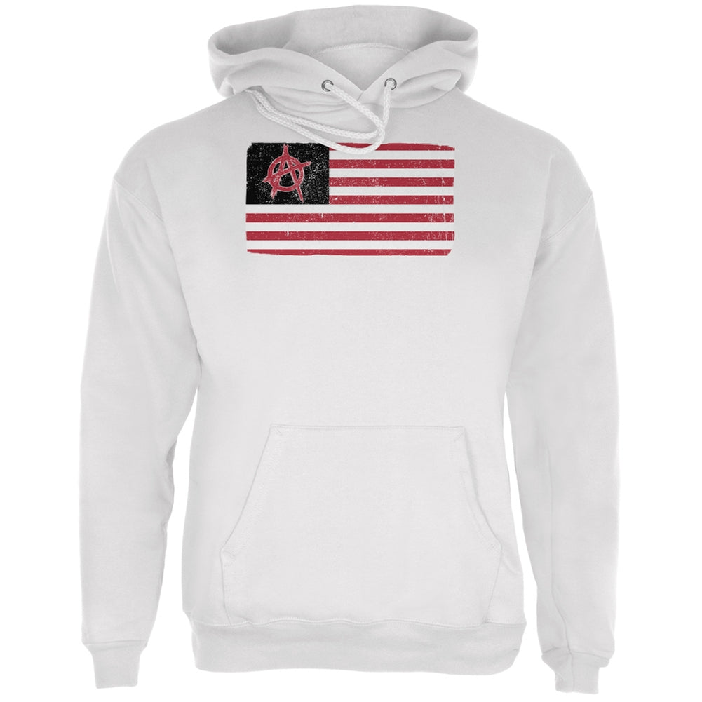 American Anarchy Flag Distressed White Adult Hoodie Men's Hoodies Old Glory LG White
