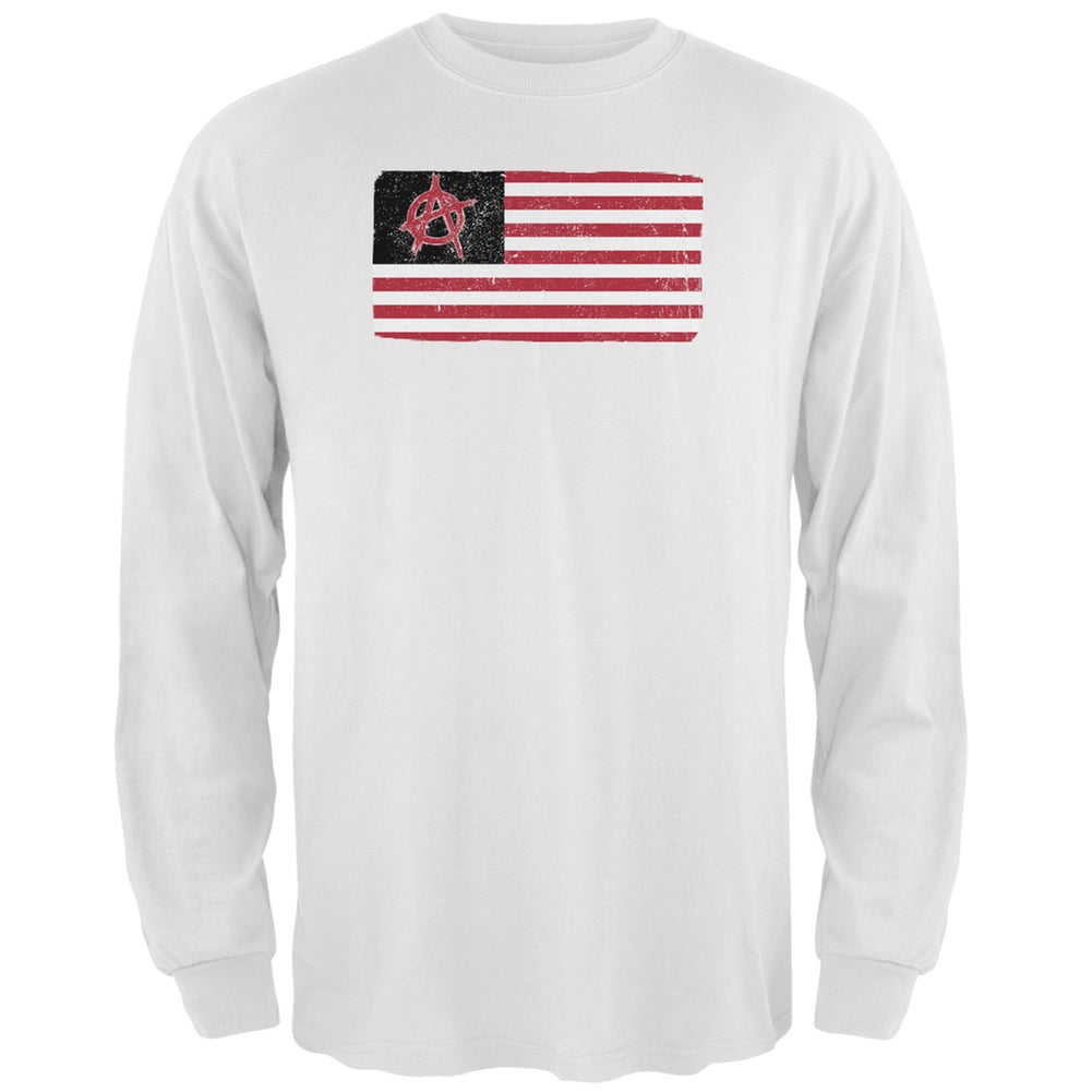American Anarchy Flag Distressed White Adult Long Sleeve T-Shirt Men's Long Sleeves Old Glory 2XL White