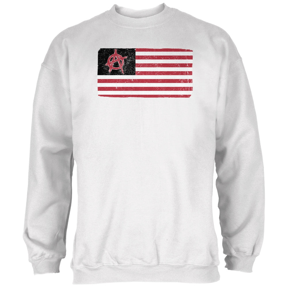 American Anarchy Flag Distressed White Adult Sweatshirt Men's Sweatshirts Old Glory 2XL White