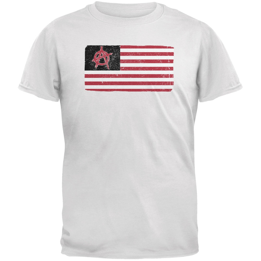 American Anarchy Flag Distressed White Adult T-Shirt Men's T-Shirts Old Glory 2XL White