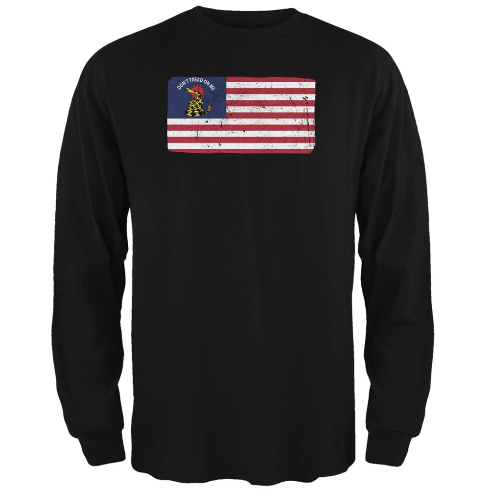 American Gadsden Flag Distressed Black Adult Long Sleeve T-Shirt Men's Long Sleeves Old Glory 2XL Black