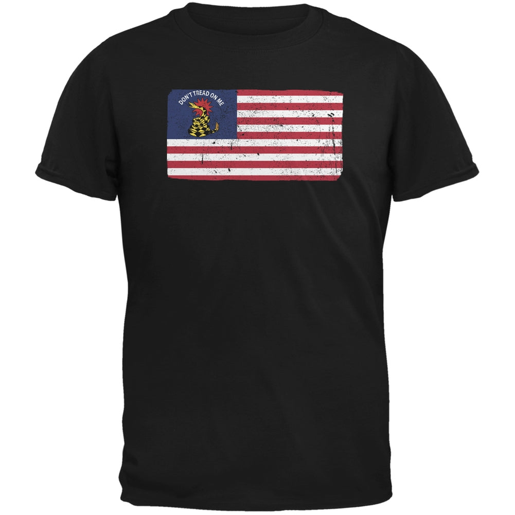 American Gadsden Flag Distressed Black Adult T-Shirt Men's T-Shirts Old Glory 2XL Black