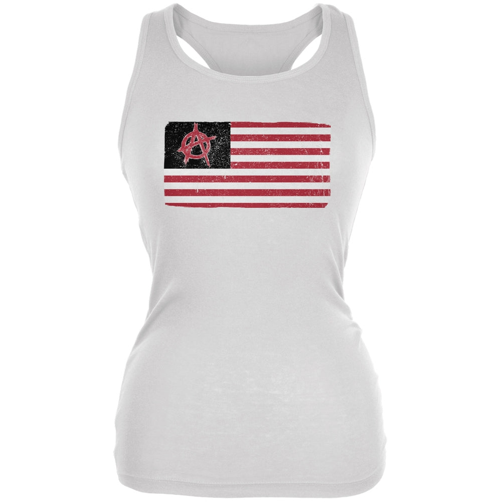 American Anarchy Flag Distressed White Juniors Soft Tank Top Juniors Tank Tops Old Glory 2XL White