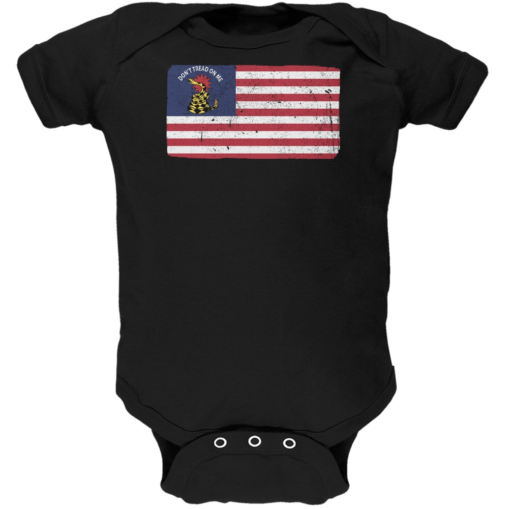American Gadsden Flag Distressed Black Soft Baby One Piece Baby One Piece Old Glory 0-3M Black