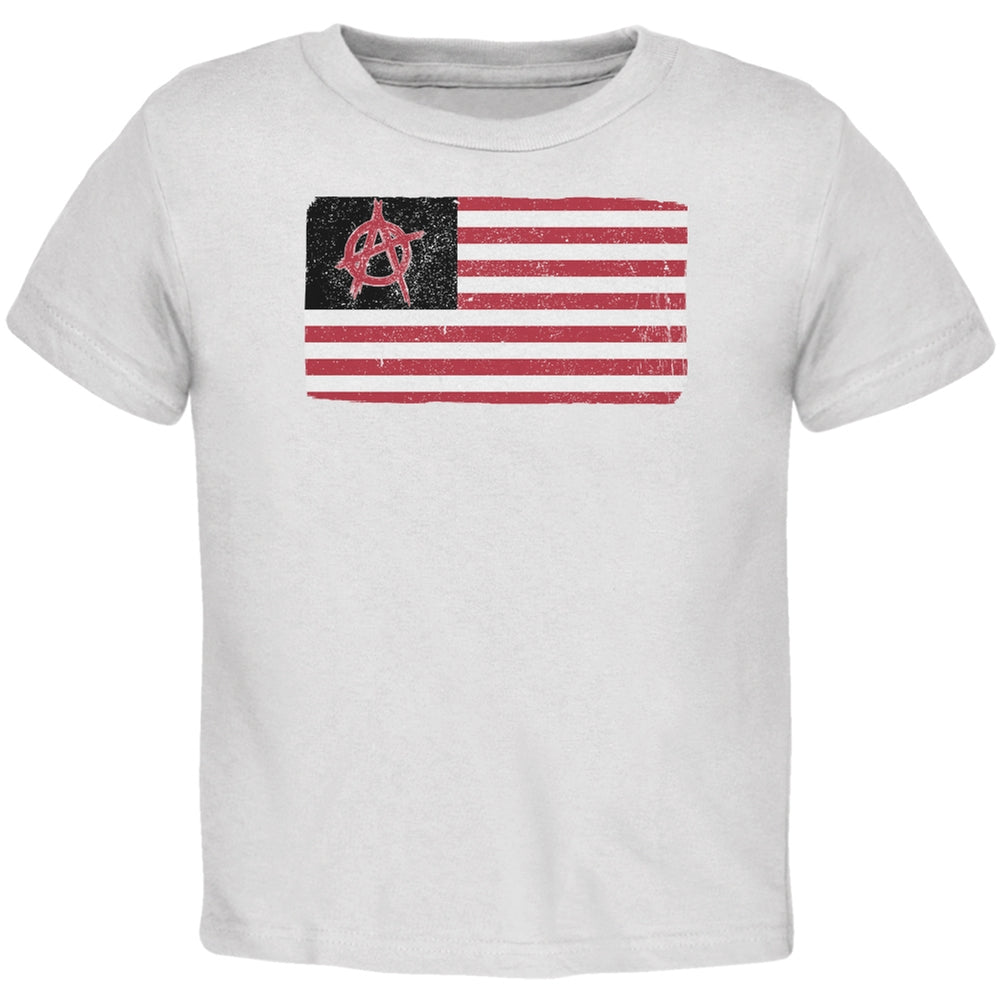 American Anarchy Flag Distressed White Toddler T-Shirt Toddler T-Shirts Old Glory 2T White