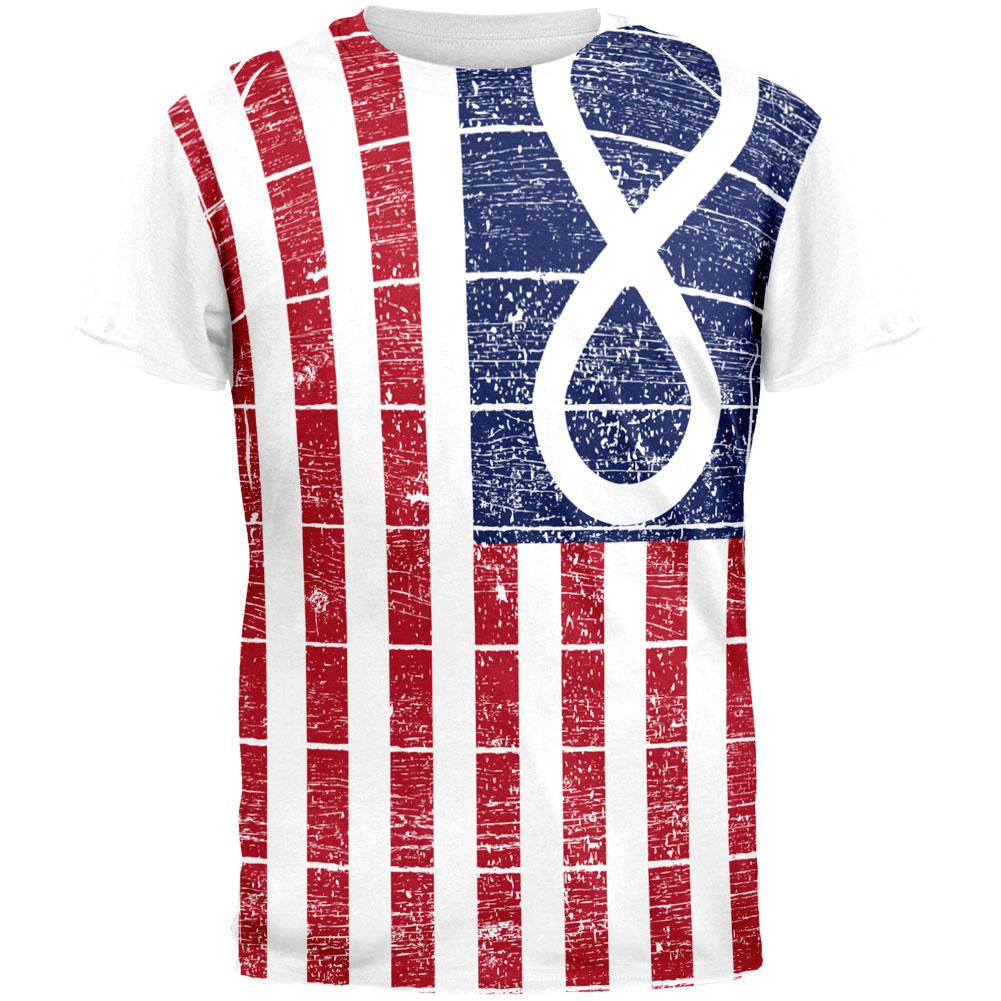 American Metis Flag Distressed All Over Adult T-Shirt Men's T-Shirts Old Glory 2XL Multi