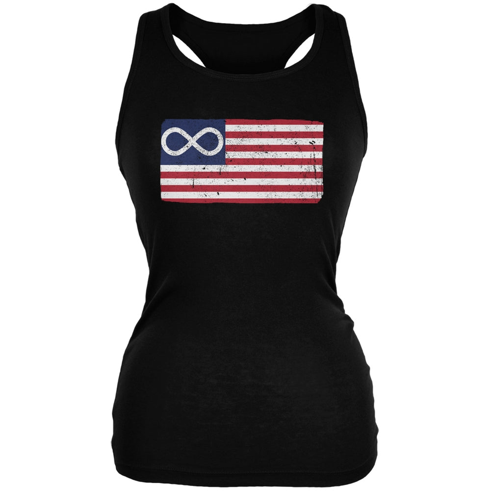American Metis Flag Distressed Black Juniors Soft Tank Top Juniors Tank Tops Old Glory 2XL Black