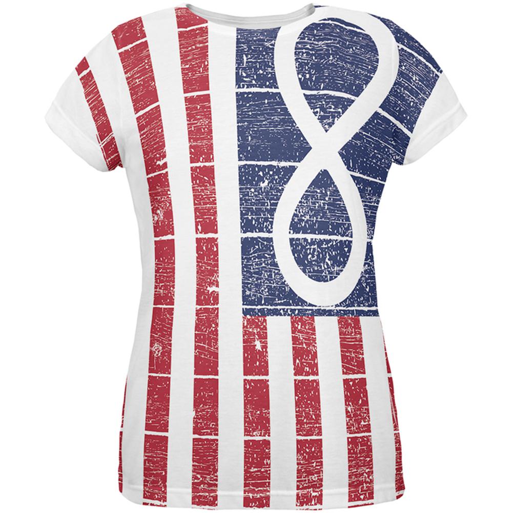 American Metis Flag Distressed All Over Womens T-Shirt Women's T-Shirts Old Glory 2XL Multi
