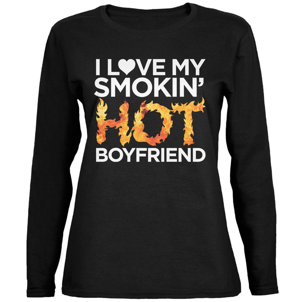 Valentine's Day Smokin Hot Boyfriend Black Womens Long Sleeve T-Shirt Women's Long Sleeves Old Glory 2XL Black
