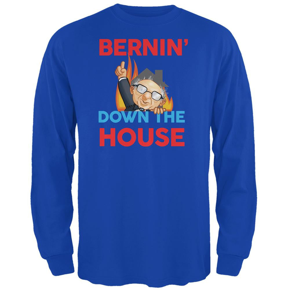 Election 2016 Bernie Bernin' Down Royal Adult Long Sleeve T-Shirt Men's Long Sleeves Old Glory 2XL Blue