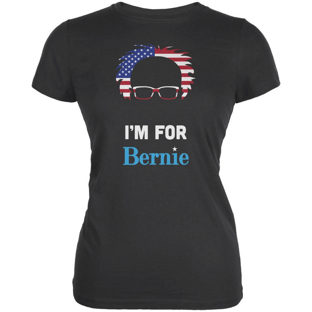 Election 2016 Bernie Sanders Hair Minimalist Flag Asphalt Juniors Soft T-Shirt Juniors T-Shirts Old Glory 2XL Grey