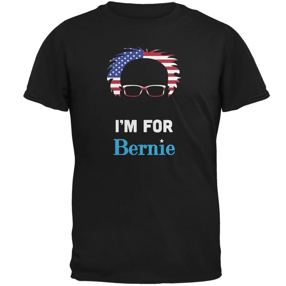 Election 2016 Bernie Sanders Hair Minimalist Flag Black Adult T-Shirt Men's T-Shirts Old Glory 2XL Black