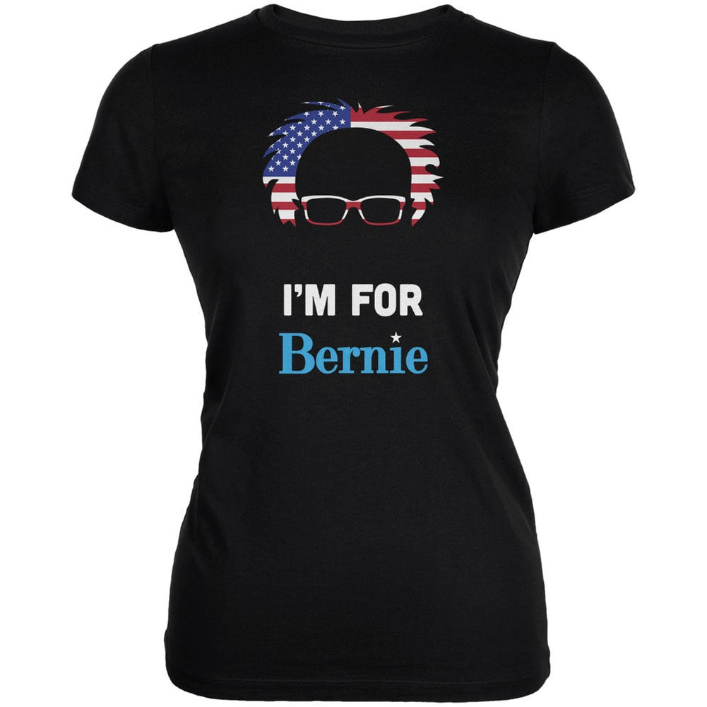 Election 2016 Bernie Sanders Hair Minimalist Flag Black Juniors Soft T-Shirt Juniors T-Shirts Old Glory 2XL Black