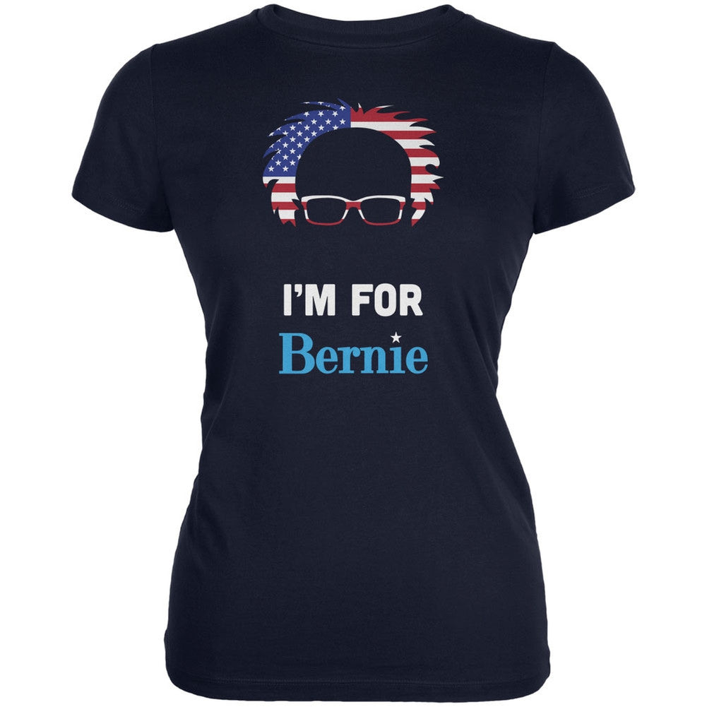 Election 2016 Bernie Sanders Hair Minimalist Flag Navy Juniors Soft T-Shirt Juniors T-Shirts Old Glory 2XL Blue