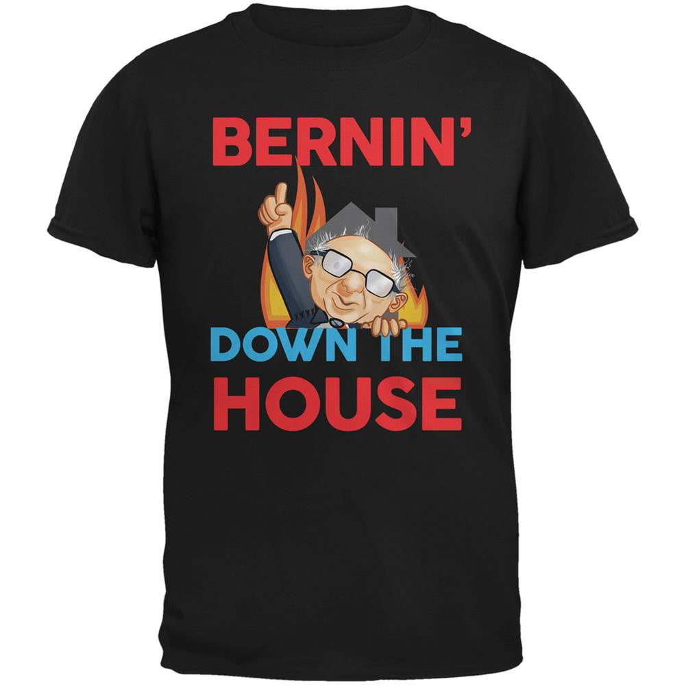 Election 2016 Bernie Bernin' Down The House Black Adult T-Shirt Men's T-Shirts Old Glory 2XL Black
