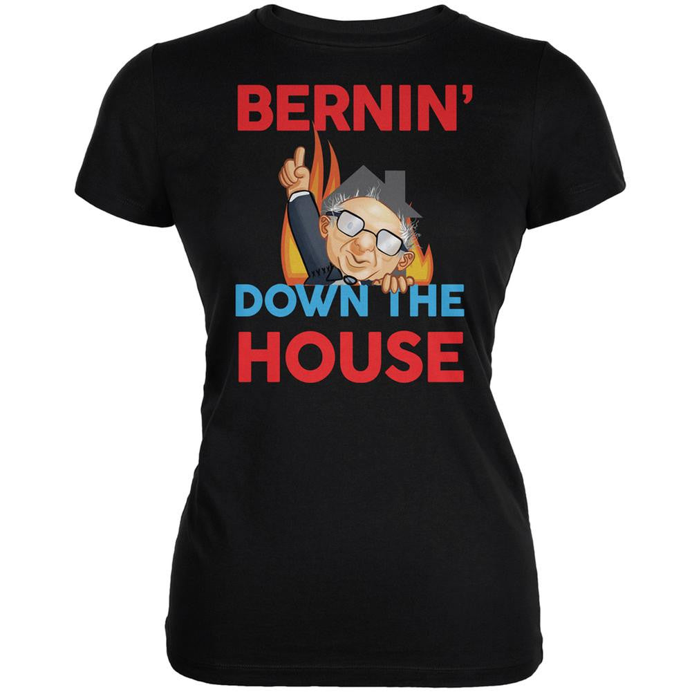 Election 2016 Bernie Bernin' Down The House Black Juniors Soft T-Shirt Juniors T-Shirts Old Glory 2XL Black