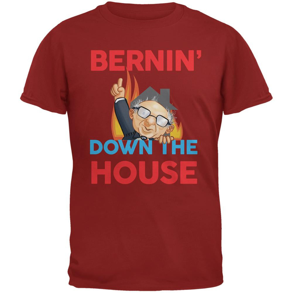 Election 2016 Bernie Bernin' Down The House Cardinal Red Adult T-Shirt Men's T-Shirts Old Glory 2XL Red