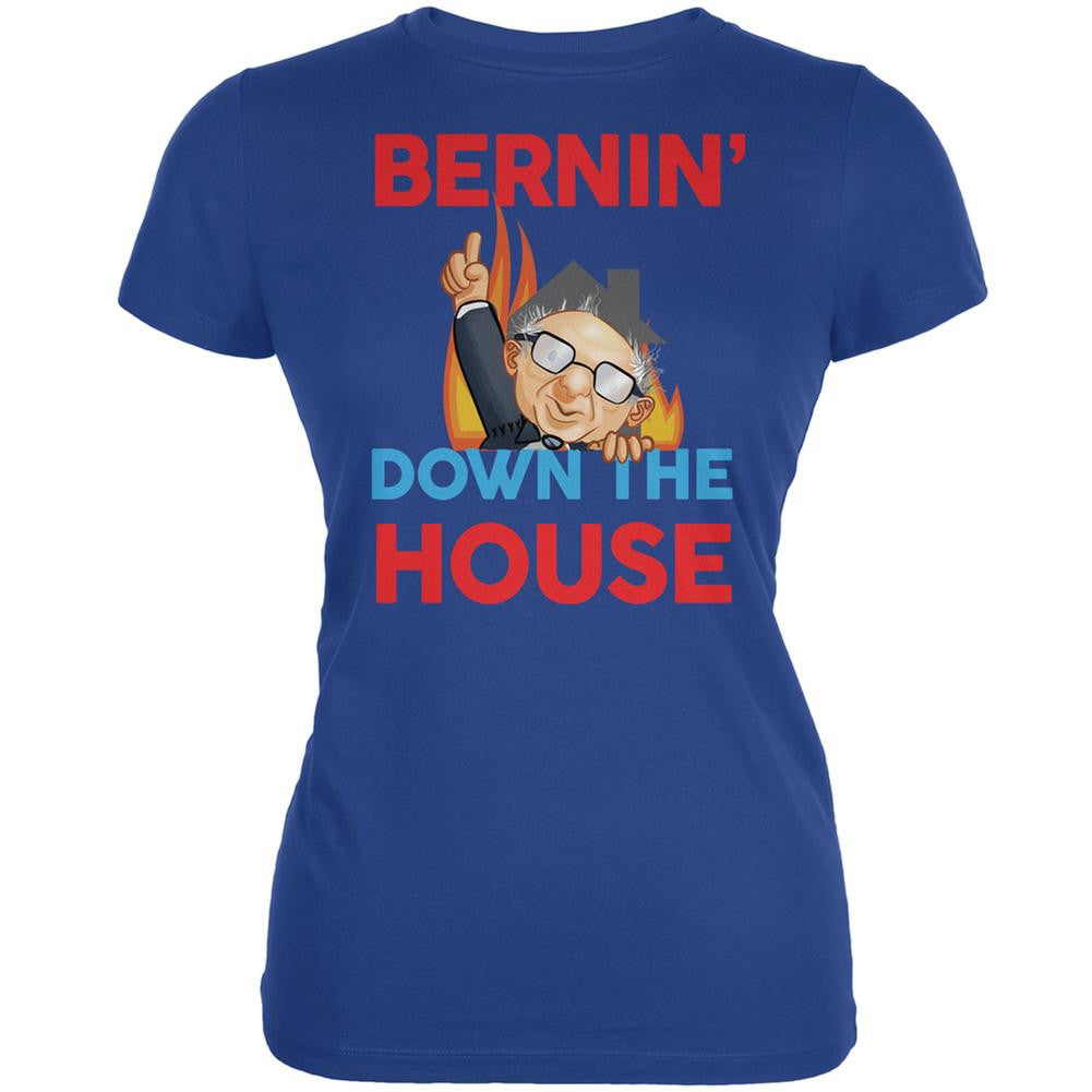 Election 2016 Bernie Bernin' Down The House Royal Juniors Soft T-Shirt Juniors T-Shirts Old Glory 2XL Blue