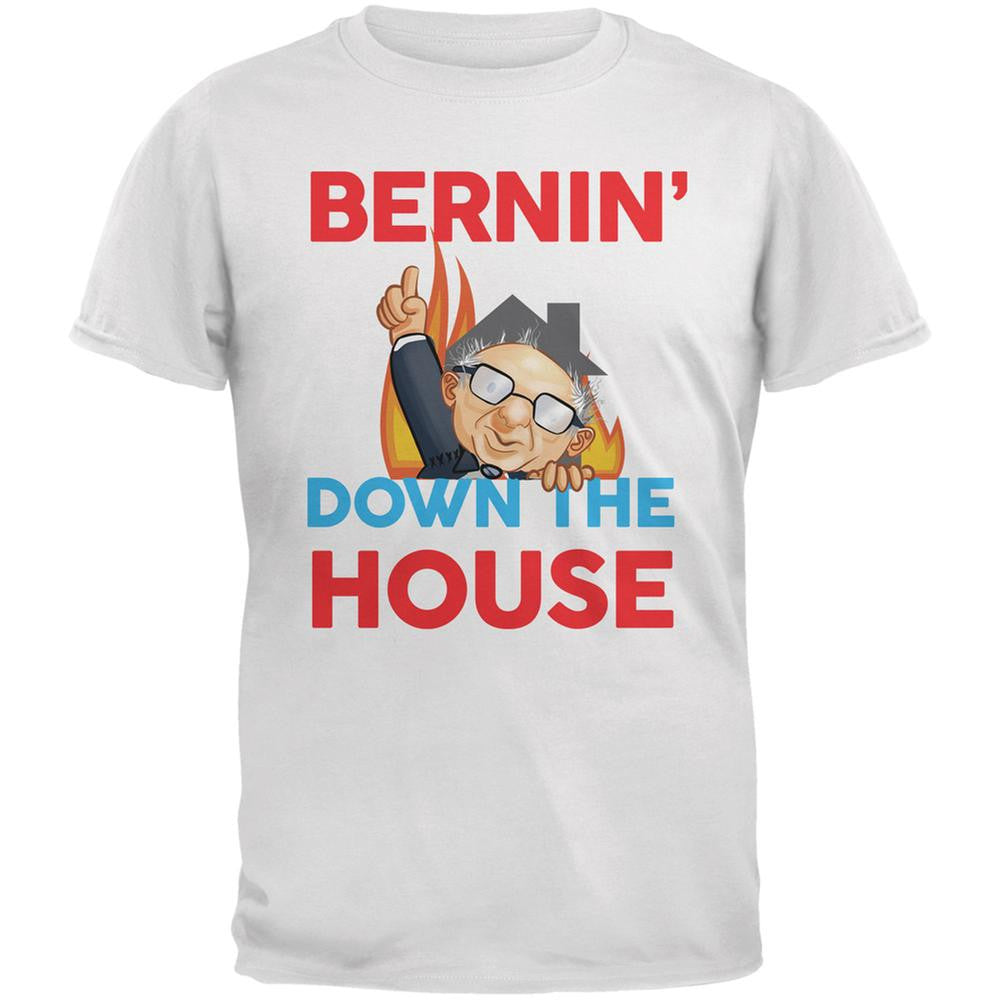 Election 2016 Bernie Bernin' Down The House White Adult T-Shirt Men's T-Shirts Old Glory 2XL White