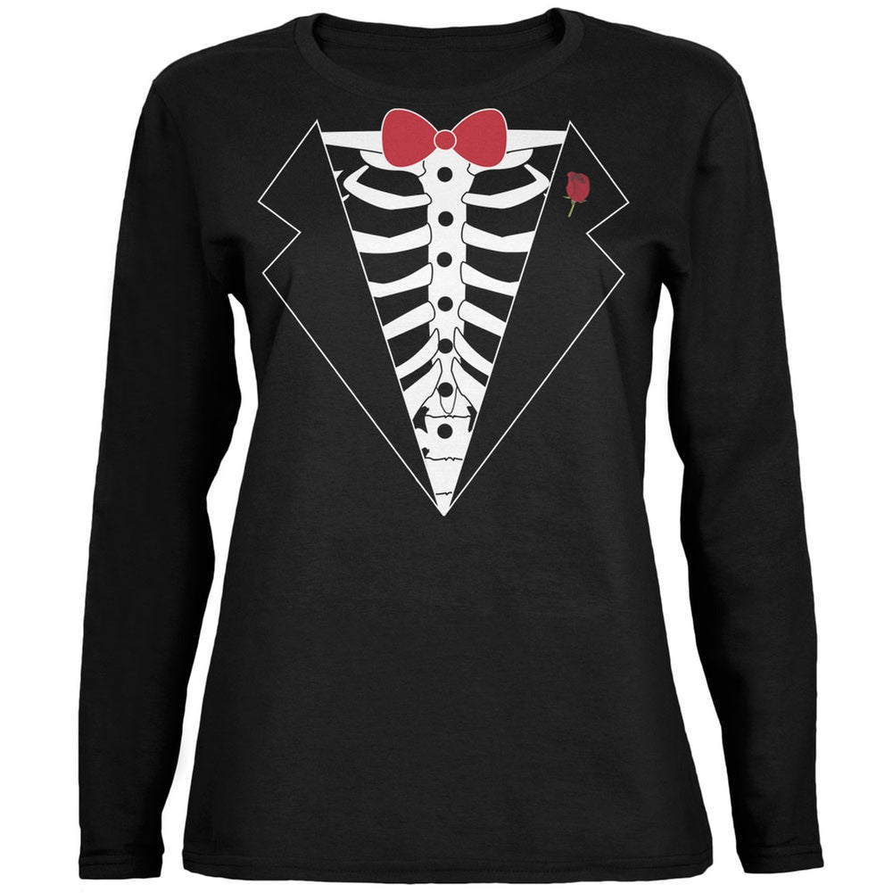 Tuxedo Skeleton Costume Black Womens Long Sleeve T-Shirt Women's Long Sleeves Old Glory 2XL Black