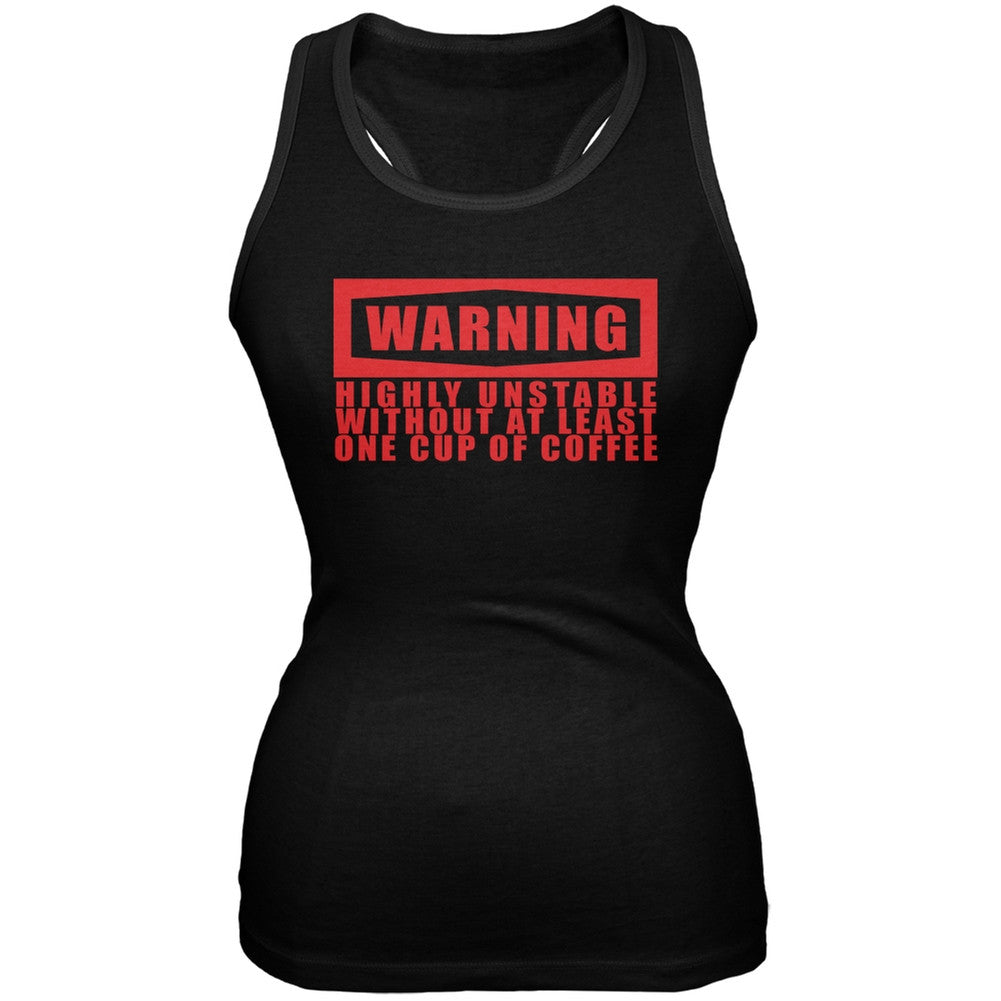 Warning Coffee Unstable Funny black Juniors Soft Tank Top Juniors Tank Tops Old Glory 2XL Black