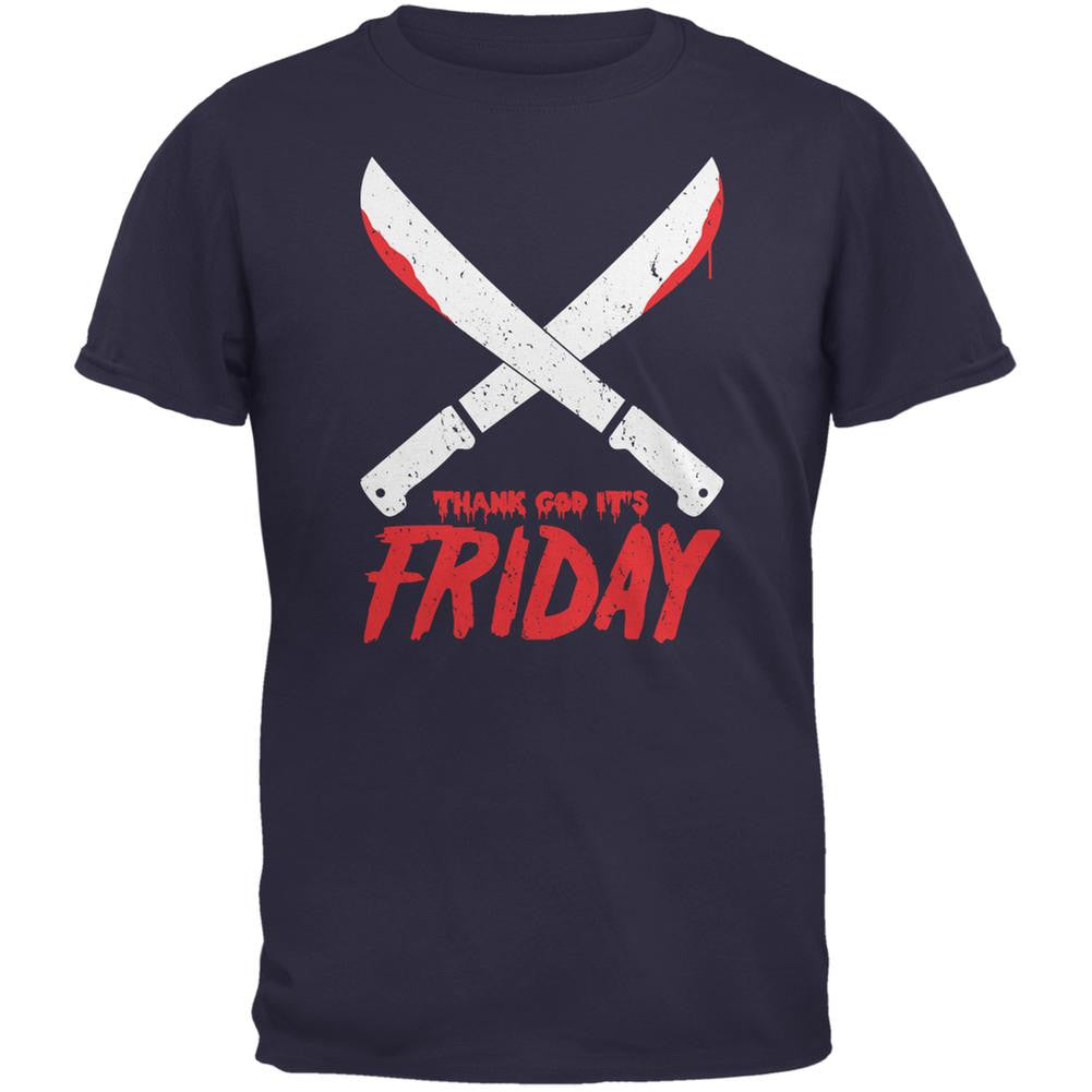 Thank God Its Friday Horror Navy Adult T-Shirt Men's T-Shirts Old Glory 2XL Blue