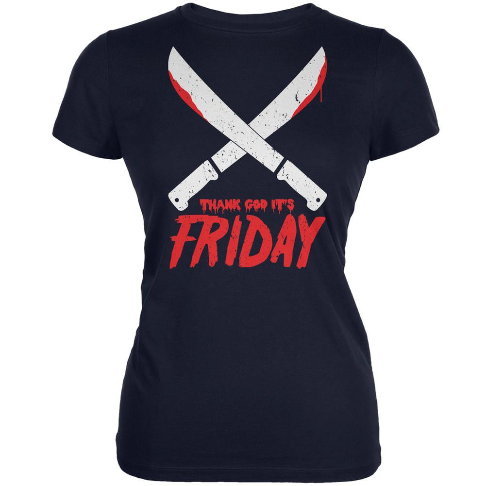 Thank God Its Friday Horror Navy Juniors Soft T-Shirt Juniors T-Shirts Old Glory 2XL Blue