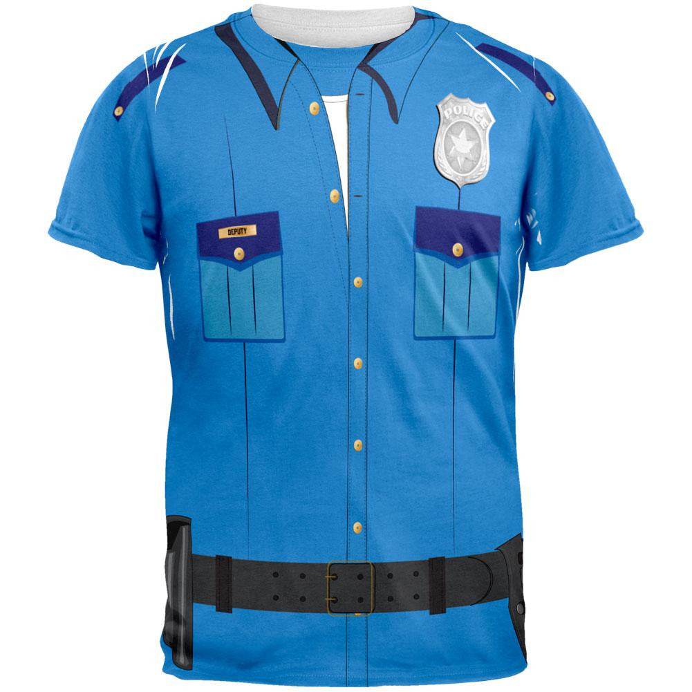 Halloween Patrol Blue Police Officer Costume All Over Adult T-Shirt Men's T-Shirts Old Glory 2XL White