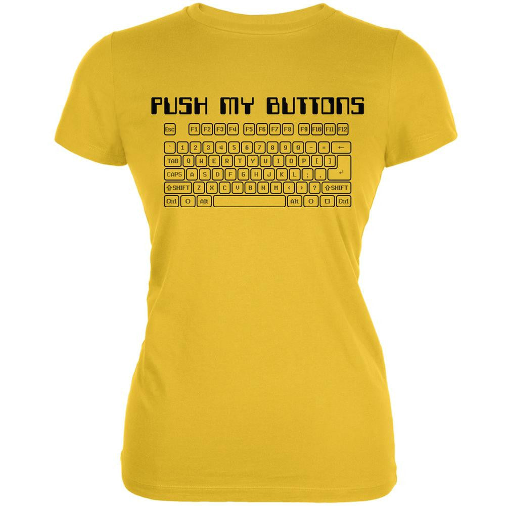 Push My Buttons Bright Yellow Juniors Soft T-Shirt Juniors T-Shirts Old Glory 2XL Yellow