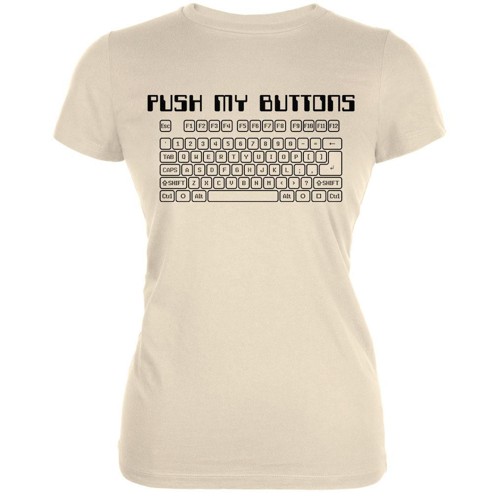 Push My Buttons Cream Juniors Soft T-Shirt Juniors T-Shirts Old Glory 2XL Off-White