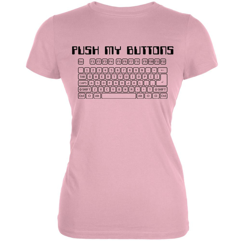 Push My Buttons Pink Juniors Soft T-Shirt Juniors T-Shirts Old Glory 2XL Pink