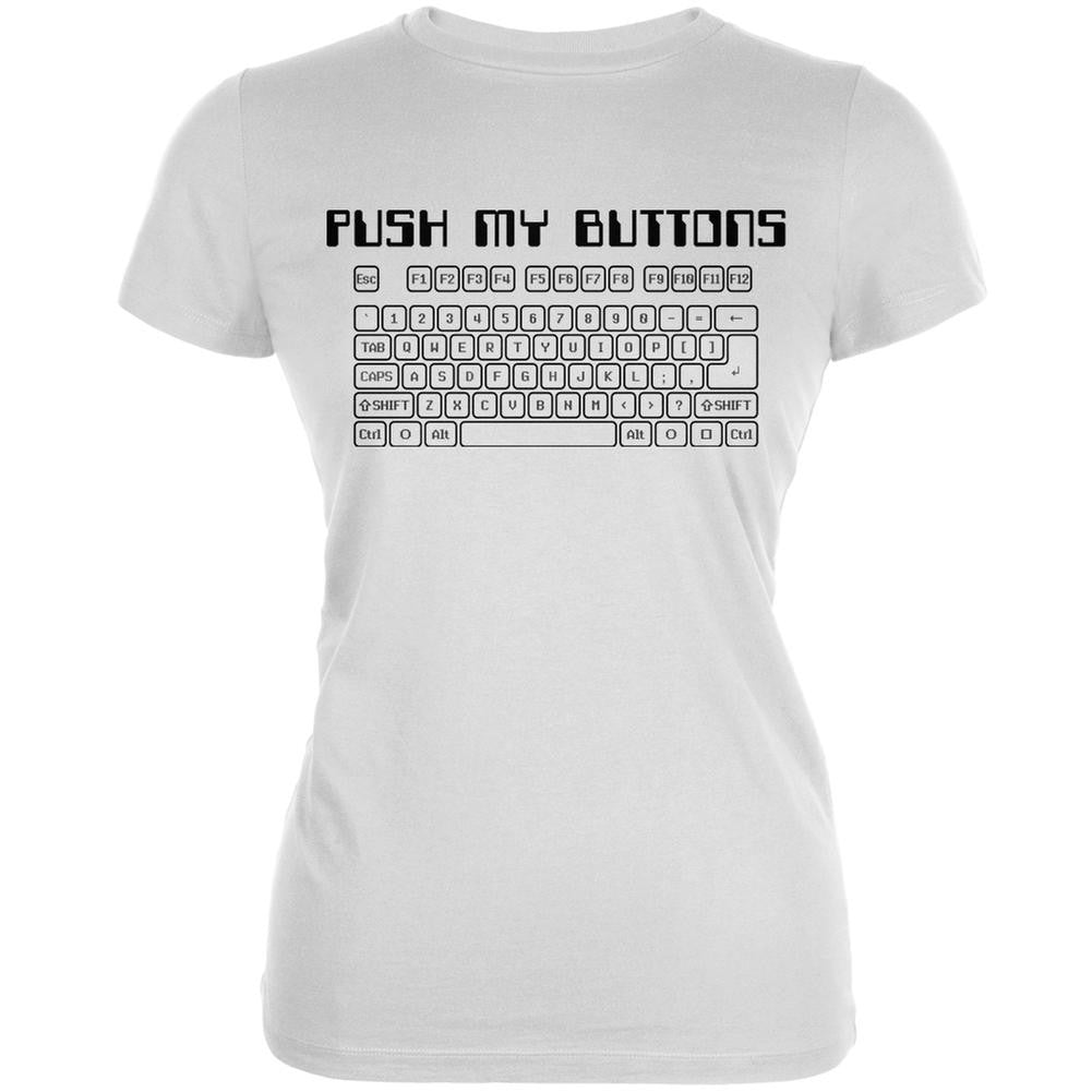 Push My Buttons White Juniors Soft T-Shirt Juniors T-Shirts Old Glory 2XL White