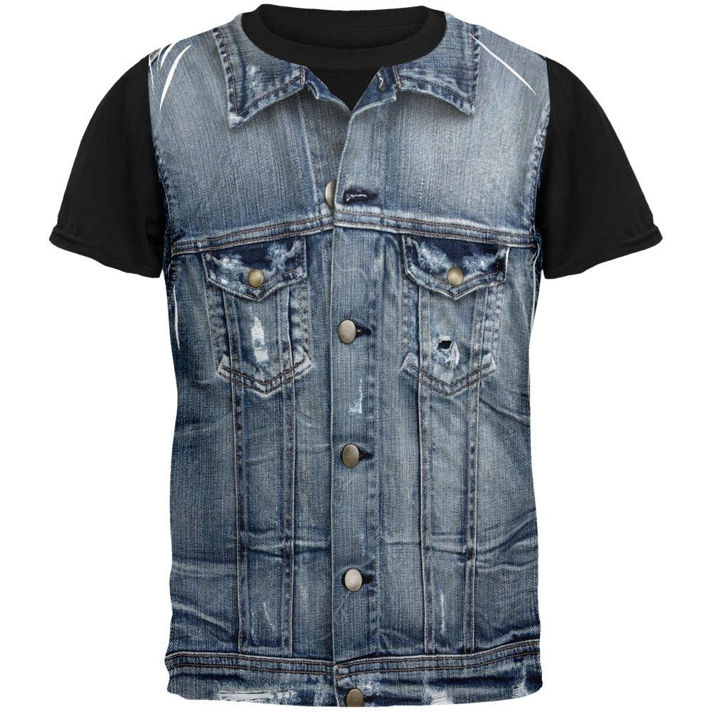Halloween Blue Motorcycle Denim All Over Adult T-Shirt Men's T-Shirts Old Glory 2XL Multi