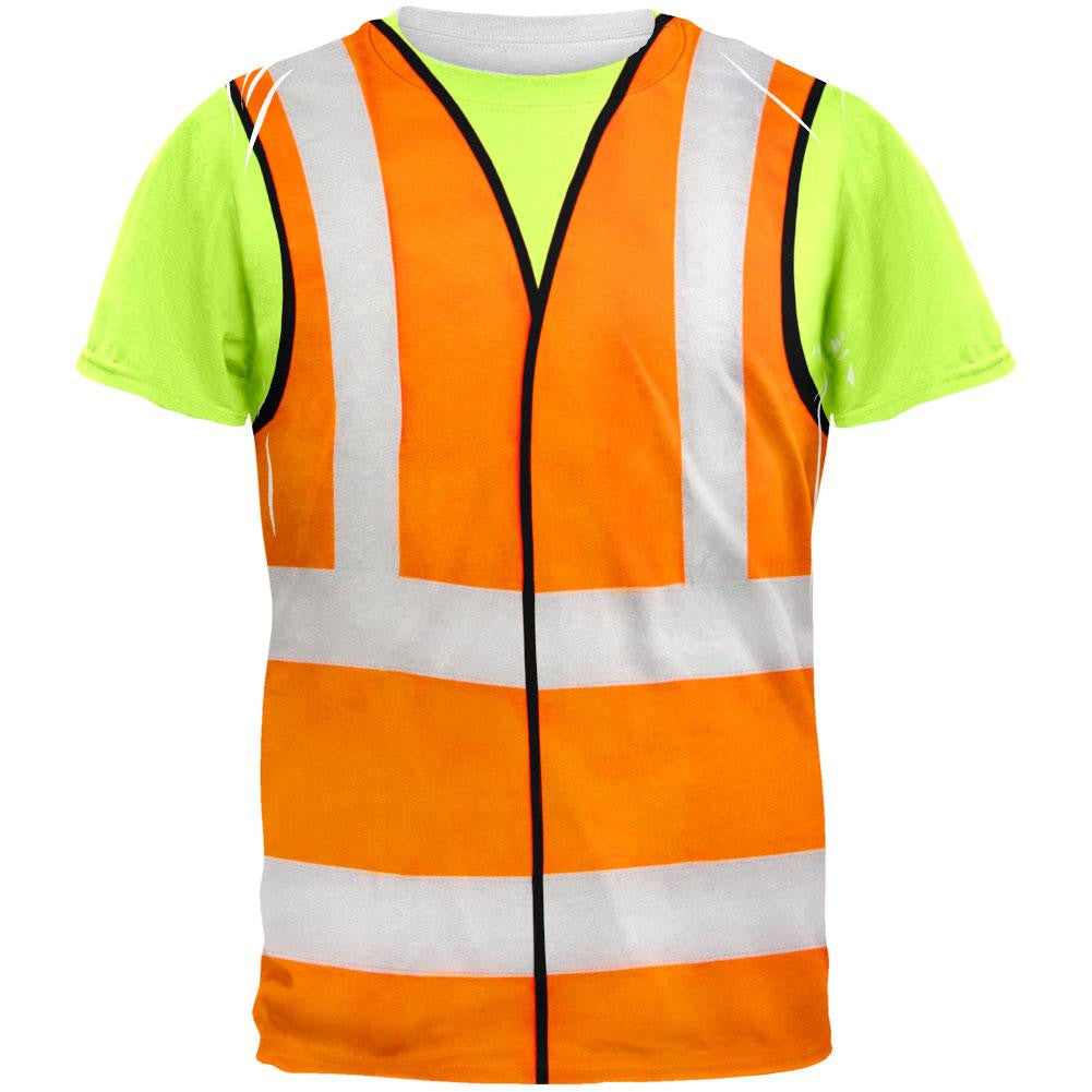 Halloween Road Worker Construction Vest Costume All Over Adult T-Shirt Men's T-Shirts Old Glory 2XL Multi