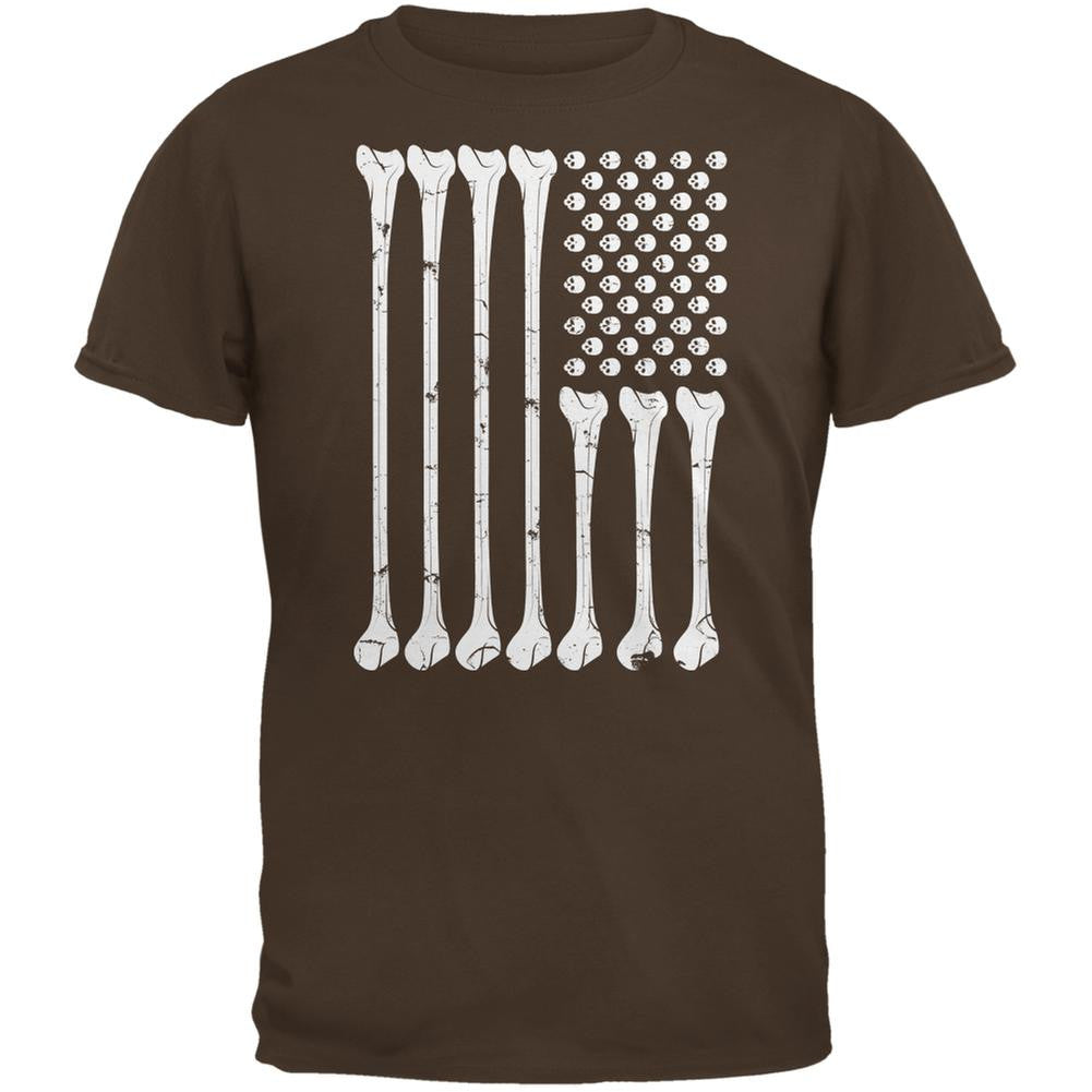 Halloween Skeleton Bones American Flag Brown Adult T-Shirt Men's T-Shirts Old Glory 2XL Brown
