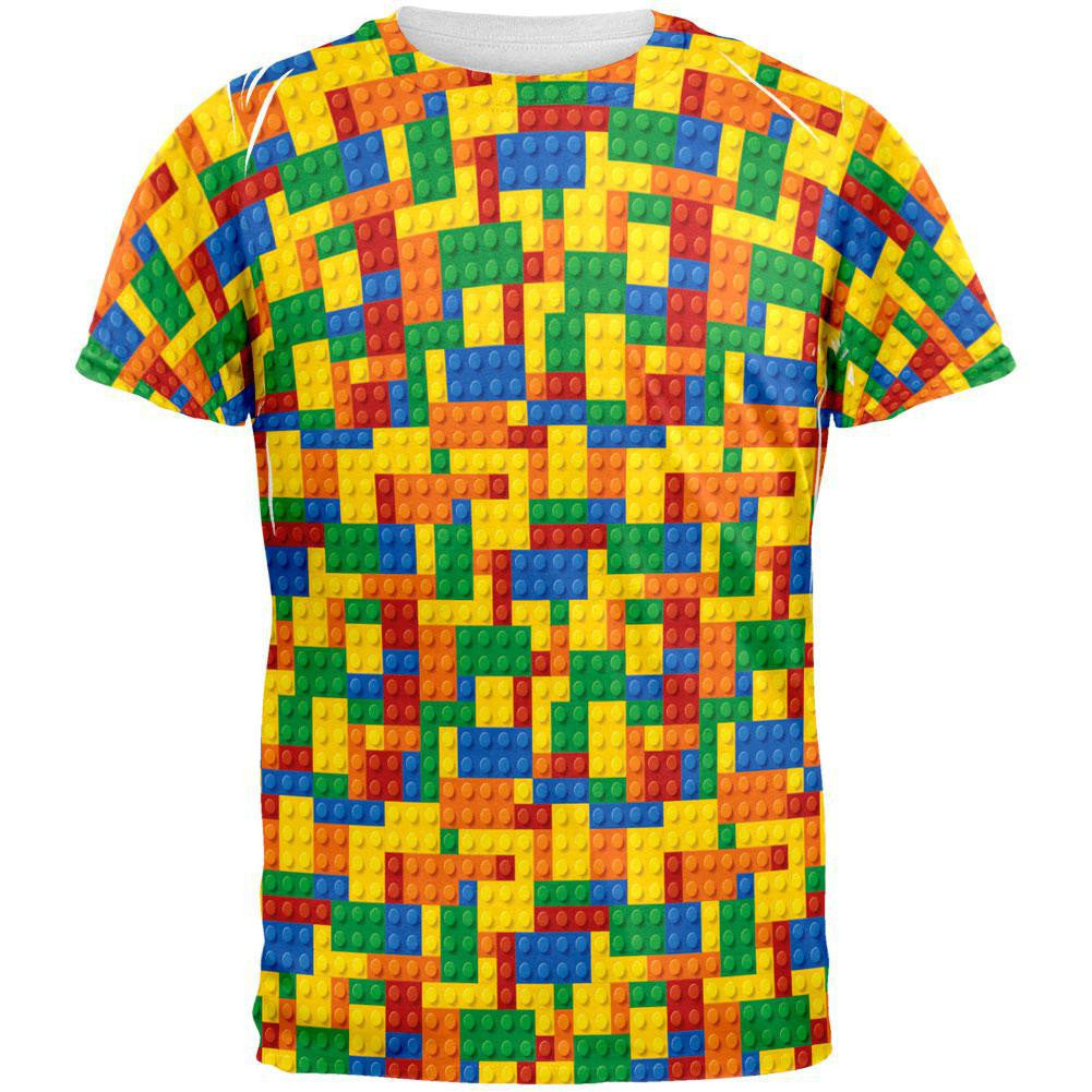 Halloween Building Blocks Costume All Over Adult T-Shirt Men's T-Shirts Old Glory 2XL Multi