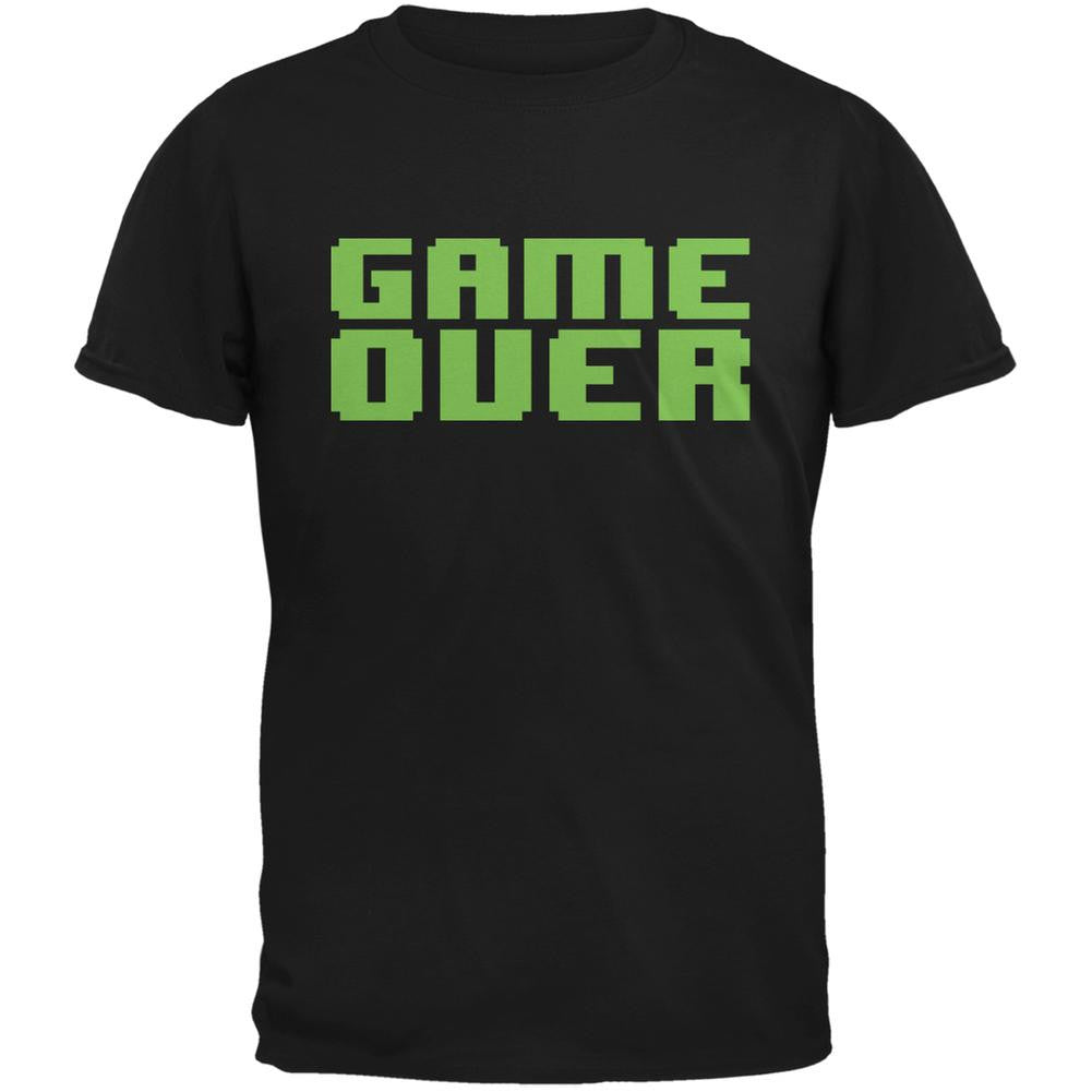 8 Bit Game Over Black Adult T-Shirt Men's T-Shirts Old Glory SM Black