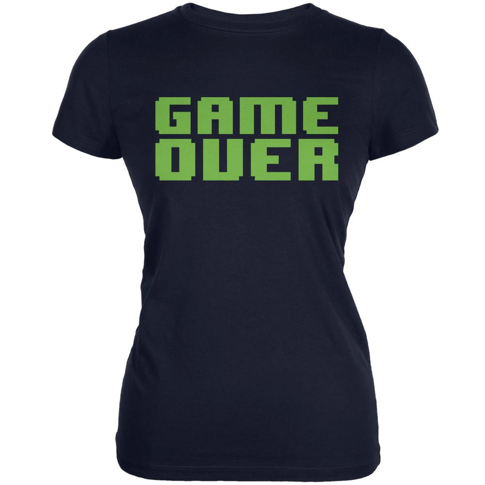 8 Bit Game Over Navy Juniors Soft T-Shirt Juniors T-Shirts Old Glory SM Blue