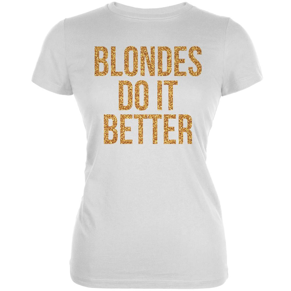 Blondes Do It Better White Juniors Soft T-Shirt Juniors T-Shirts Old Glory 2XL White