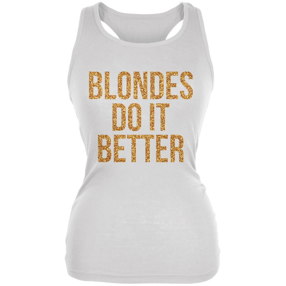 Blondes Do It Better White Juniors Soft Tank Top Juniors Tank Tops Old Glory 2XL White