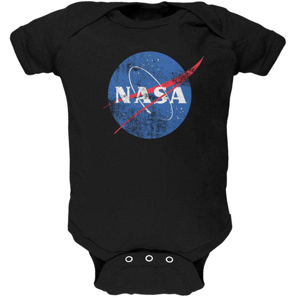 NASA Distressed Logo Black Soft Baby One Piece Baby One Piece NASA 0-3M Black