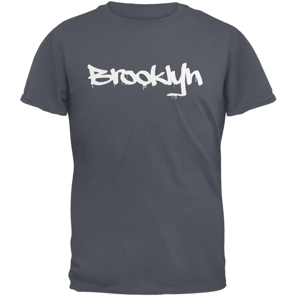 New York City Brooklyn Graffiti Charcoal Grey Adult T-Shirt Men's T-Shirts Old Glory 2XL Grey