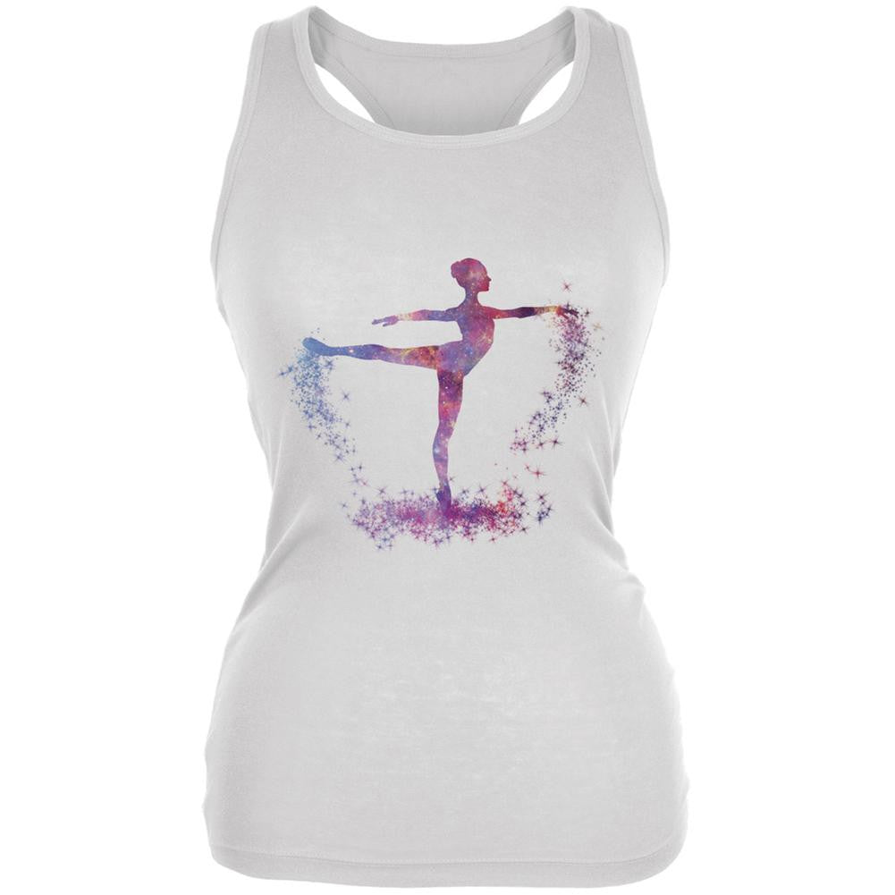 Galaxy Ballarina Dancer White Juniors Soft Tank Top Juniors Tank Tops Old Glory 2XL White