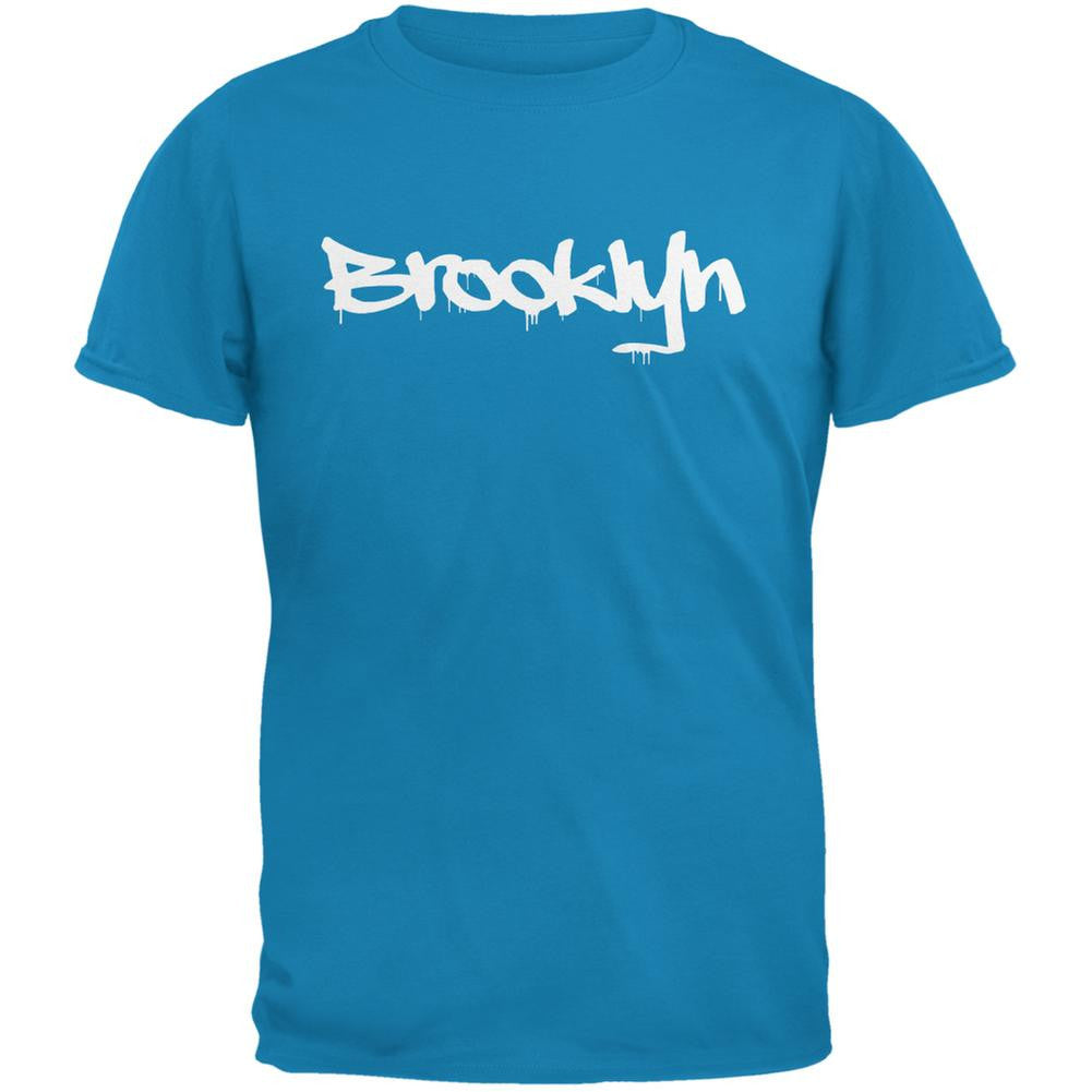 New York City Brooklyn Graffiti Sapphire Blue Adult T-Shirt Men's T-Shirts Old Glory 2XL Blue